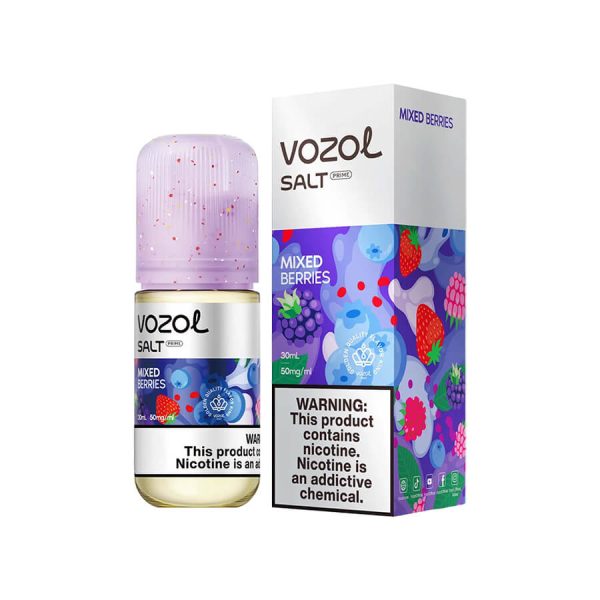 Vozol Mixed Berries 30ML, çilek ve böğürtlen aromalarıyla ferahlatıcı bir salt nikotin likit.