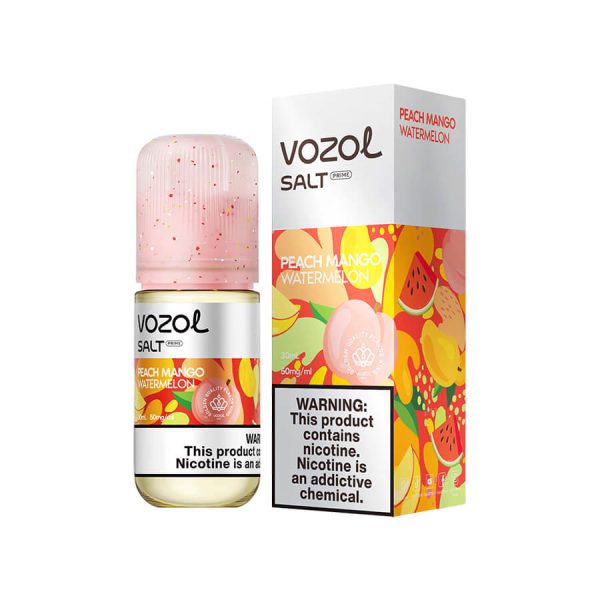 Vozol Peach Mango Watermelon, şeftali, mango ve karpuz aromalarını 30MG veya 50MG salt nikotin ile pod modlarda sunar.